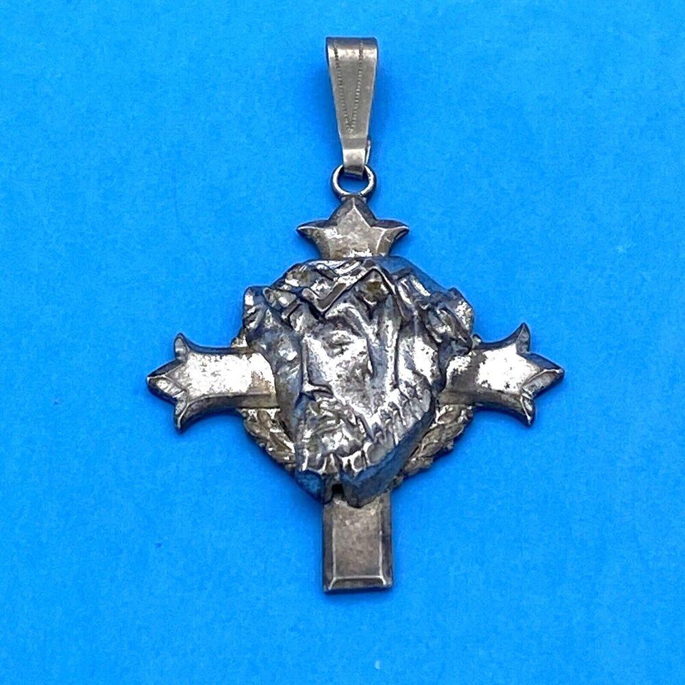 Vintage Sterling Silver Jesus Cross Religious Unique Pendant Christianity